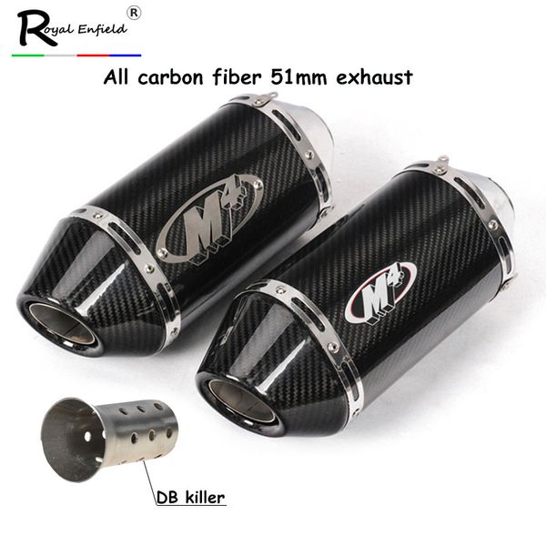 

38-51mm motorcycle carbon muffler pipe m4 exhuast escape moto 200cc 250cc 300cc 400cc 500cc 600cc 750cc r1 mt07 mt-09 r6 r3