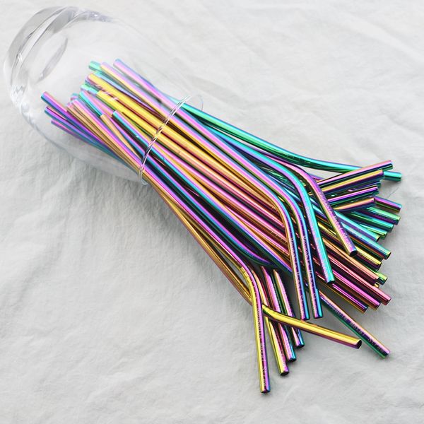 

5pcs customized logo colorful straw reusable metal drinking straw 18/10 stainless steel with cleaner brush for mug bar