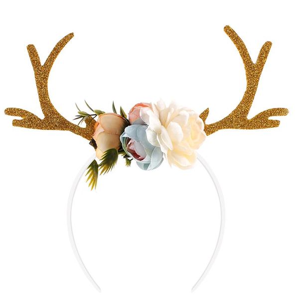 

kids girls funny deer antler headband with flowers blossom party hair band head band christmas fancy dress costumes accessory