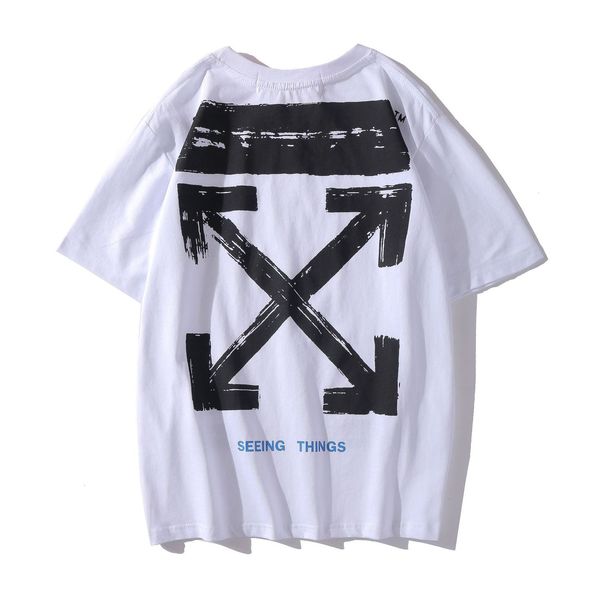 

20ss tide brand off basic loose letter arrow graffiti white men and women couple ow short sleeve t-shirt, Black;brown