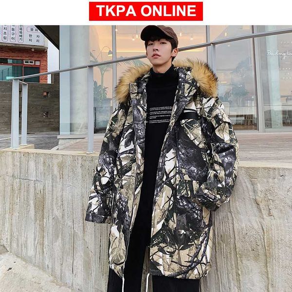 

мужчины camo зимняя куртка корейский стиль длинные пальто 2020 mens черный шерсти с капюшоном куртки пальто parka streetwear ветровка, Black