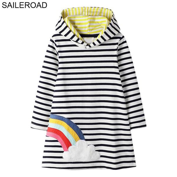 

saileroad rainbow embroidery girls hoodies dress for children clothes autumn winter kids long sleeve hoody dresses t200624, Red;yellow