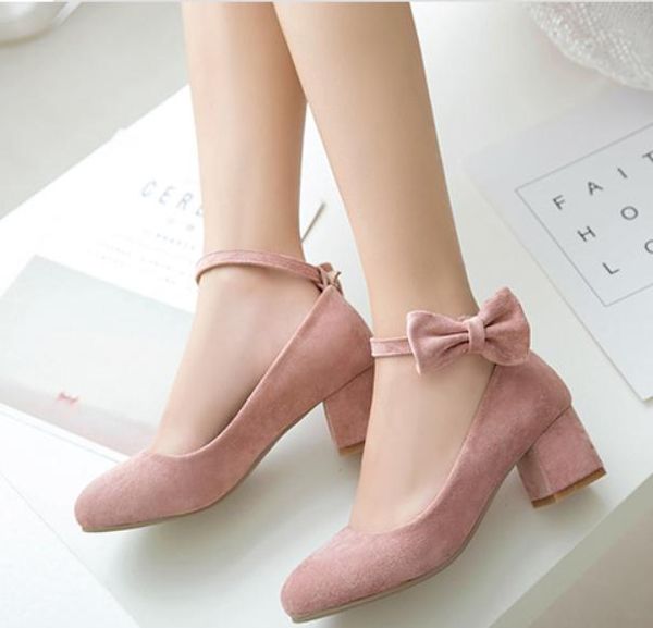 

women's shoes in spring and autumn middle coarse heel round head bowknot suede 3cm ,5cm @03, Black