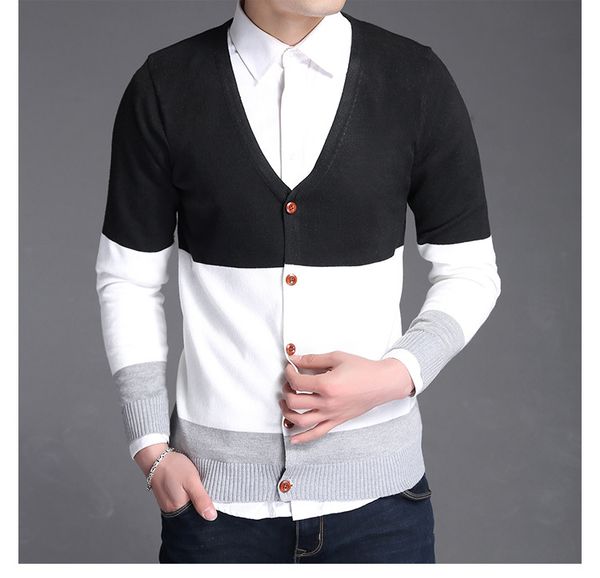 

men's sweaters casual cotton sweater v-neck striped slim fit knittwear mens cardigan men pull homme clothing drop, White;black