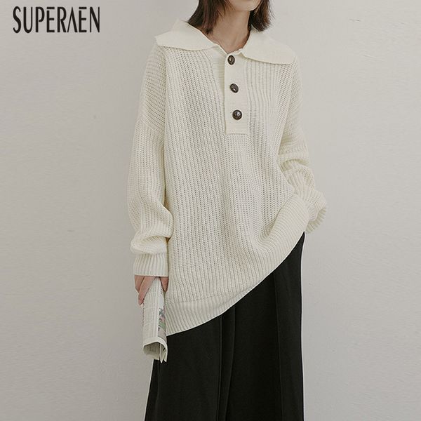 

superaen autumn and winter 2019 new korean style women pullovers sweaters wild solid color lapel ladies sweaters fashion, White;black