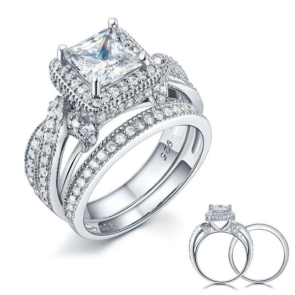 

изысканный женщины обручальное кольцо real solid 925 sterling silver wedding anniversary обручальное кольцо набор vintage style princess, Slivery;golden