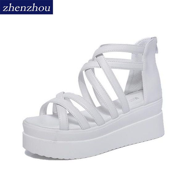 

sandalias mujer 2018 summer women sandals sponge base platform height roman sandals white sandalia feminina sandali donna y200405, Black