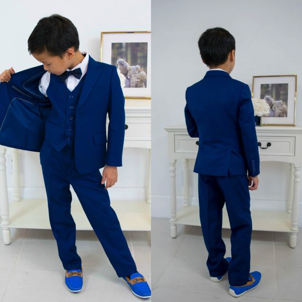 Indigo Meninos Ternos Formais Smoking Terno De Jantar Três Peças Little Boy Groomsmen Crianças Crianças Ocasião Especial Formal Wear (Jaquetas + Colete + Calça)