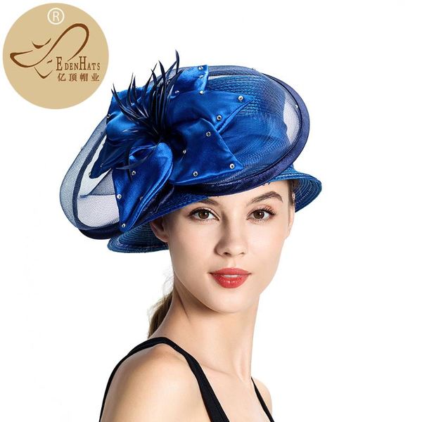 

wholesale lady party hats with large flower trim s10-948, Blue;gray