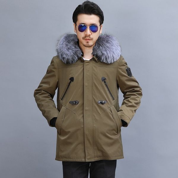 

winter real fur collar mens натуральной подкладка шинель плюс размер 5xl толстые теплого real coat небрежных парки, Black