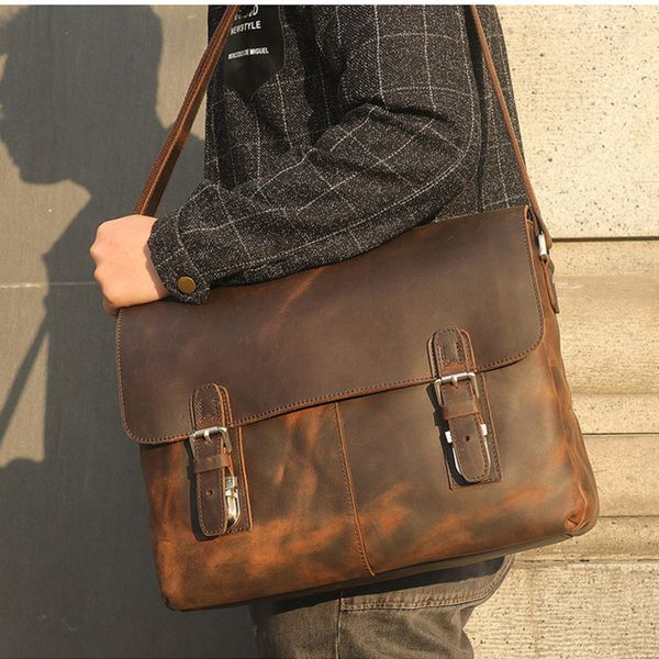 

человек одного плеча портфель из натуральной кожи с ума из конской кожи компьютер сумка офис сумки для мужчин сумка для ноутбука maletines х