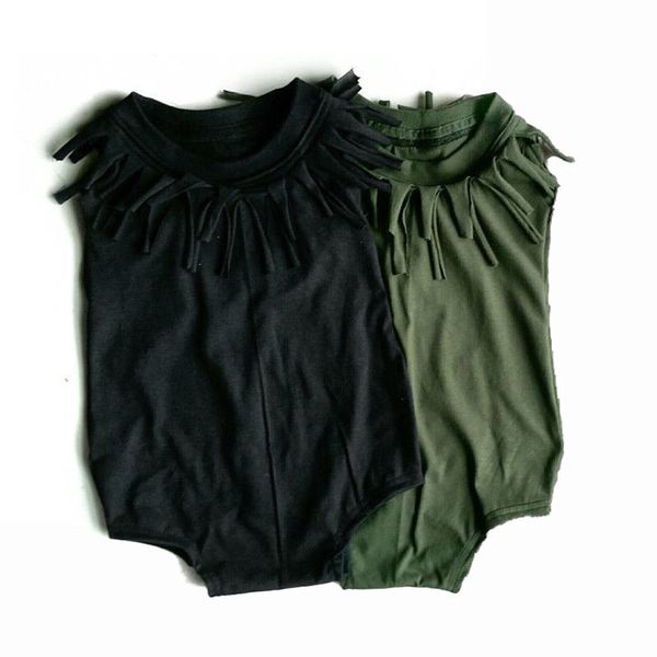 

2018 fashion cute baby girls boy cute toddler black/green clothes jumpsuit bodysuit tassel summer outfits, White
