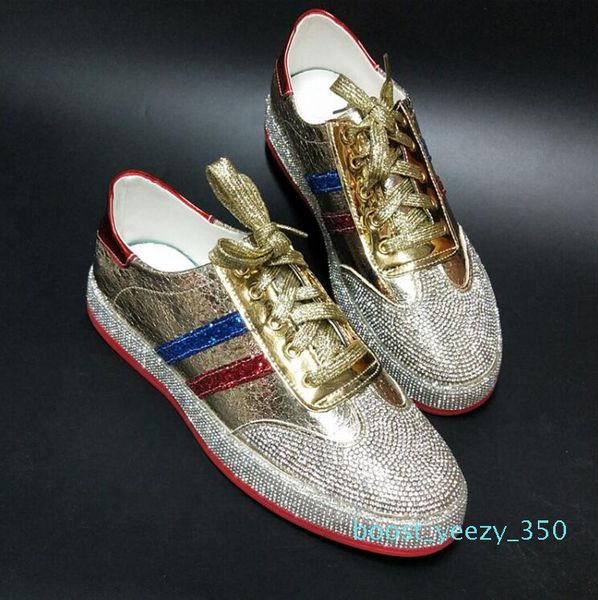 

2019 men hip trainers shoes runway designer sneakers patent leather red red bottom rubber gold silver casual shoes 35b, Black