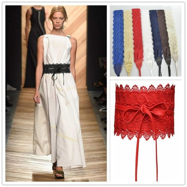 

womens lady stretch buckle waist belt wide lace elastic corset waistband black blue orange white red, Black;brown
