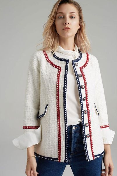 

new arrival autumn winter women's o-neck coat chic elegant tweed jackets a456, Black;brown