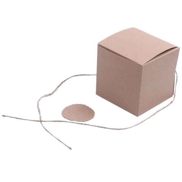 

100pcs 7cm box with dragees kraft + label + cord candy box gift for wedding