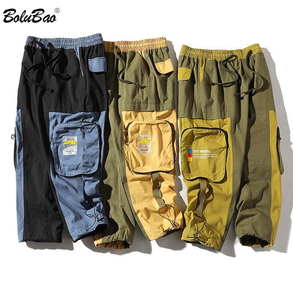 

bolubao brand men cargo pants summer new men's fashion casual pants male harajuku patchwork ankle-length, Black