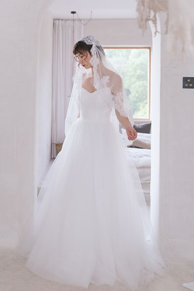 

fairy ball gown ivory wedding dress sweep train pleats tulle bridal gowns, White