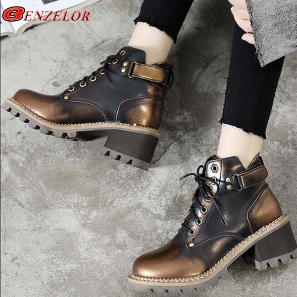 

benzelor 2018 autumn winter pu leather vintage classic motorcycle ankle high heels boots women shoes woman casual ladies boot, Black