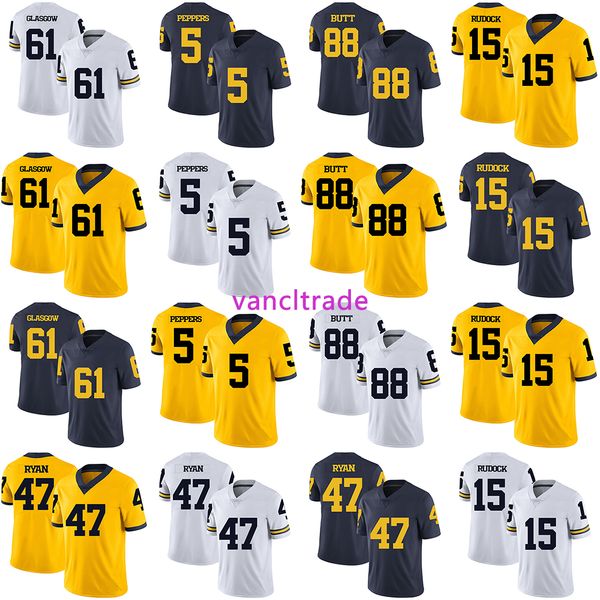 

2019 ncaa fottball michigan wolverines 61 graham glasgow 5 jabrill peppers 88 jake butt 15 jake rudock 47 jake ryan jerseys, Black;red