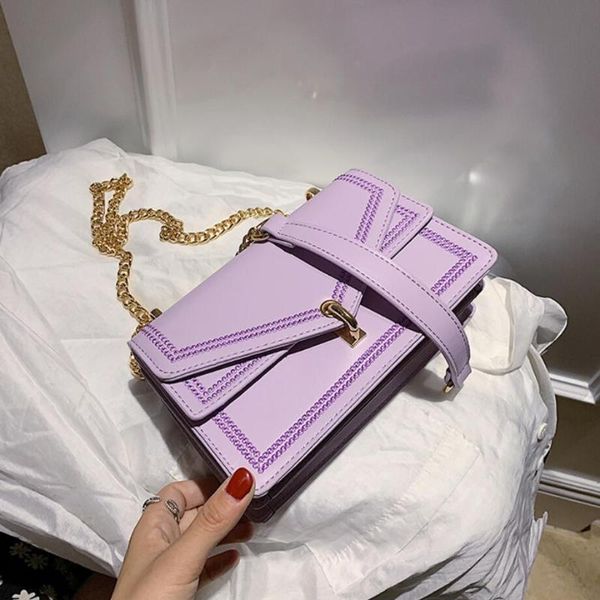 

сплошной цвет площади crossbody мешок 2020 новое высокое качество кожа pu женщин конструктор handba замок цепи плеча сумка