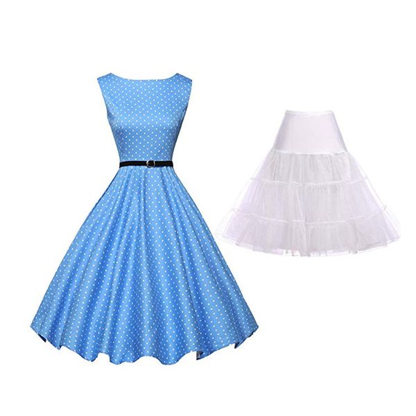 

women 50s sleeveless belt retro red dress white black polka dots vintage 60s rockabilly swing pink up gala dresses petticoat, Black;gray
