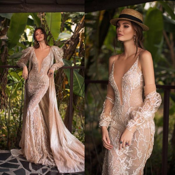 

2020 luxury mermaid wedding dresses two piece sequines beading appliques wedding gowns sweep train vestidos de novia, White