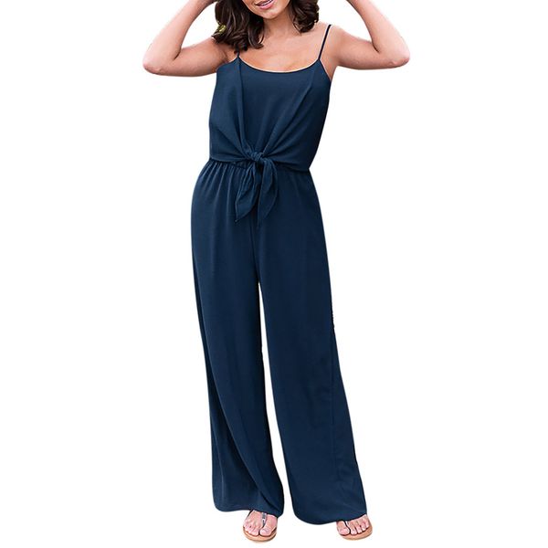 

chamsgend women jumpsuit fashion knot bandage sleeveless jumpsuit casual solid slim bodysuit camis playsuit may3, Black;white