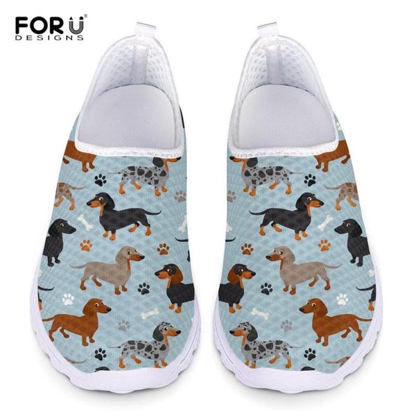 

forudesigns summer women shoes cute dachshund dog print mesh sneakers for women breathable female slip-on flats zapatos de mujer, Black