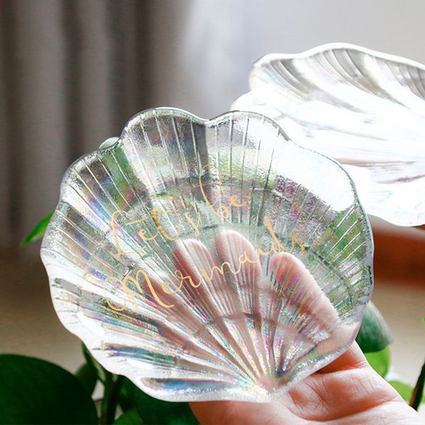 

new rainbow shell dish dazzle colour shell shaped glass plate wedding tableware decoration fruit dessert dishes cake plate t2i5786