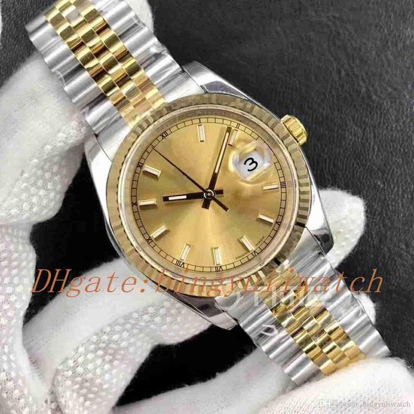 

luxury 904l date just 126233 36mm stainless steel two tone case arf edition yg dial stick markers on ss / yg jubilee bracelet sa.3135, Slivery;brown