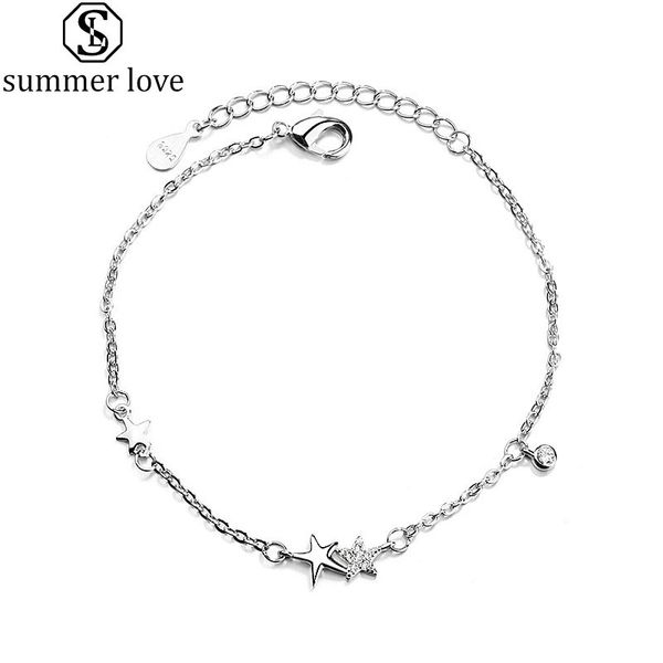 

lucky star браслет кубический цирконий цепь link серебряный цвет подвески браслеты для женщин девушки ювелирных изделий подарка-z, Black