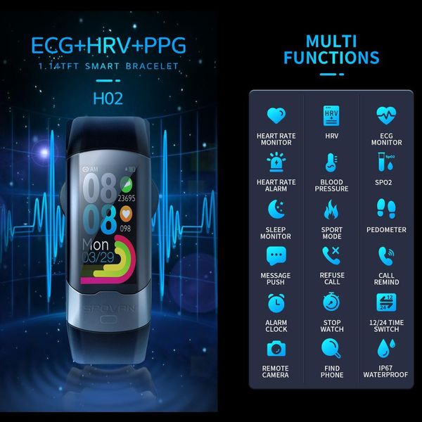 

spovan smart watch men sport digital fitness watches heart rate monitor blood pressure bracelet health smartwatch ecg,hrv,ppg, Slivery;brown