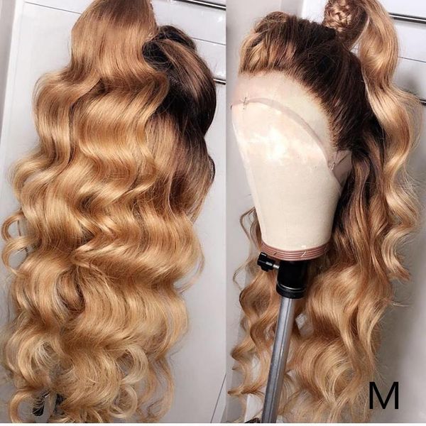 

roselover lace front human hair wigs 1b/27 colored honey blonde ombre remy brazilian 150% 8-24" preplucked hairline baby hair, Black;brown