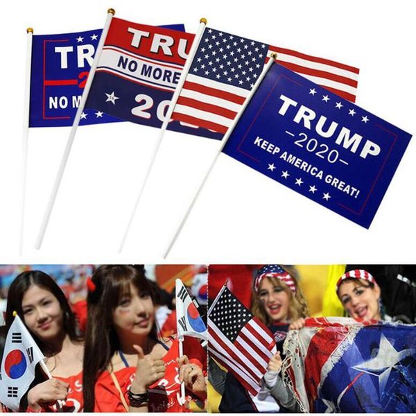 

trump рука флаг 10pcs / комплект 14 * 21см дональд трамп летучего сша рука флаг trump 2020 выборы баннер флаги ooa8049