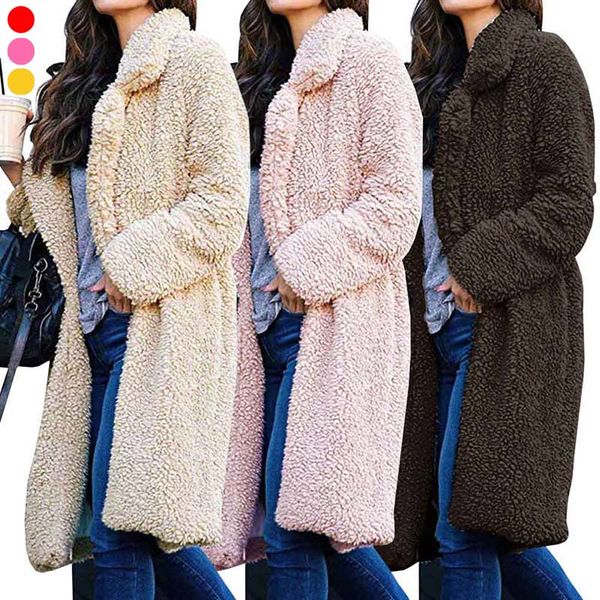 

2018 autumn and winter fashion women's cardigan loose long-sleeved suit neck pocket plush sweater jacket coat, Black