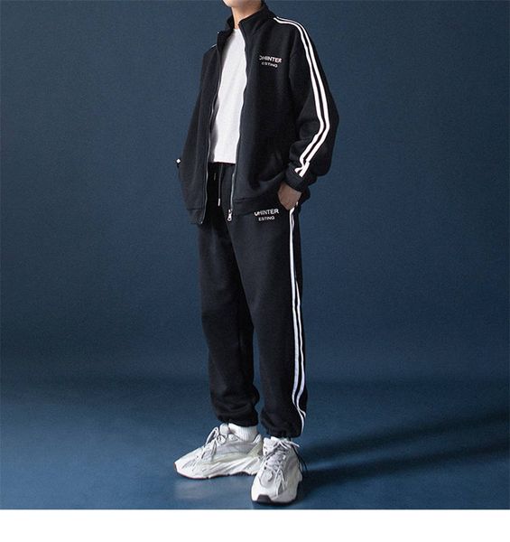 

мужской дизайнерский спортивный костюм с капюшоном модная куртка полосатый свитер спортивный костюм печатные роскошные молнии куртка и брюки, Gray