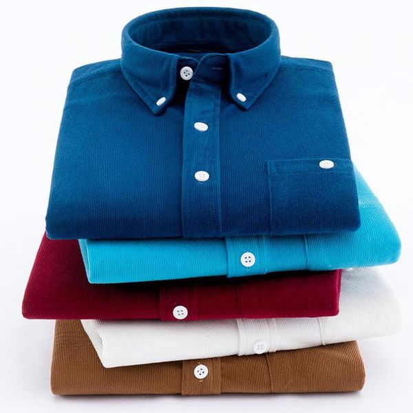 

solid color shirt male 2019 long sleeve blue corduroy slim shirts plus size 5xl spring and autumn fashion office shirt black, White;black