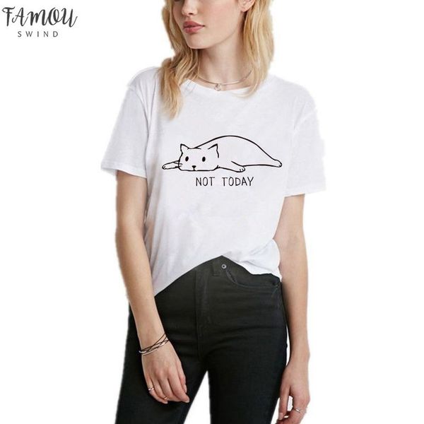 

not today cute cat print women tshirt casual funny t shirt for lady girl tee hipster womens clothing, White