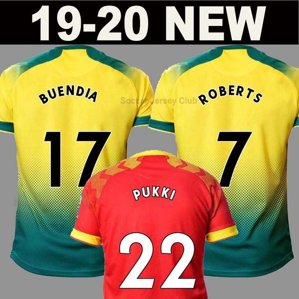 

19 20 norwich city soccer jersey home yellow away red 2019 2020 buendia roberts mclean hernandez pukki stiepermann football shirts kit, Black;yellow