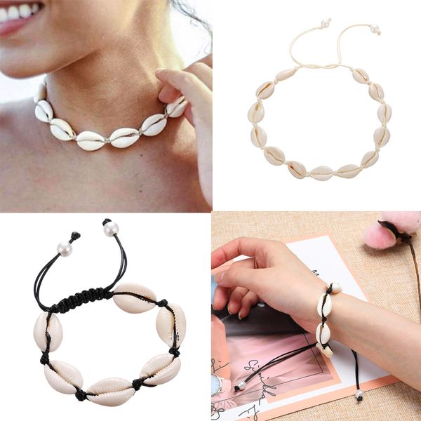 

bohemian braid rope chain shell choker necklace natural seashell bracelets conch choker collar necklaces anklet for summer gifts, Golden;silver