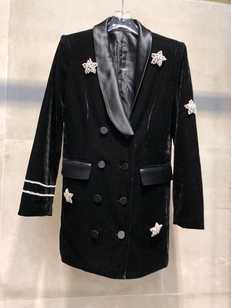 

2019 autumn women's new fashion personality temperament velvet black satin star suit 0713, White;black