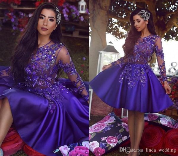 Saudi Árabe Vestidos Homecoming Bonito Roxo Roxo Uma Linha Joelho Do Joelho Juniors Doce 16 Graduação Cocktail Party Vestidos Plus Size Custom Feito