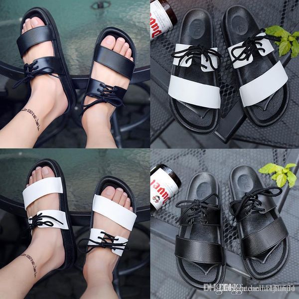 

new lace-up slipper europe brand designer men women sandals causal non-slip summer huaraches slippers flip flops slipper quality, Black