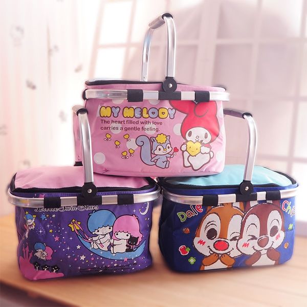 

cute cartoon beauty le di portable folding shopping basket portable heat preservation bag lunch bag lunch, Blue;pink