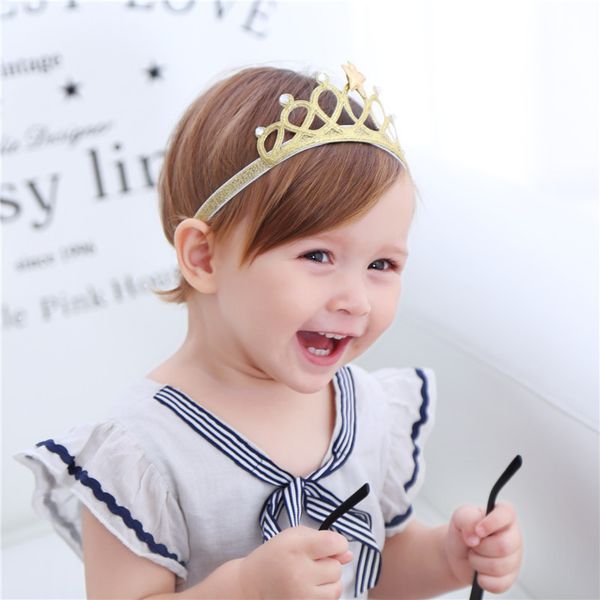 

five star crown cute baby hair band headdress one-year-old hair accessories hardware crown hair accessories, White;golden