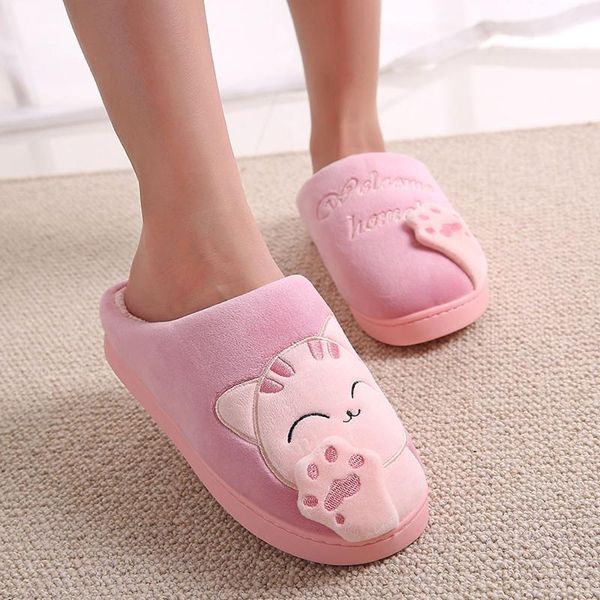 

women sleepers shoes winter home slippers cartoon cat non-slip warm indoors bedroom floor shoes schuhe, Black