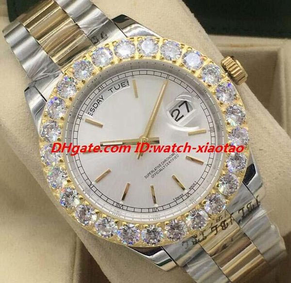 

luxury watch 5 style mens two tone bigger diamond bezel watch 18k gold 43mm automatic fashion men's watches wristwatch, Slivery;brown