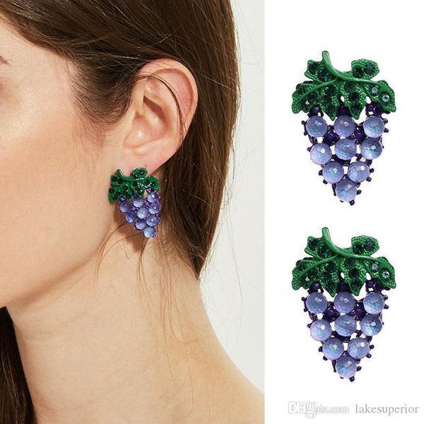 

women rhinestone grape stud earring fruit grape earring for gift party fashion jewelry accessories high quality, Golden;silver