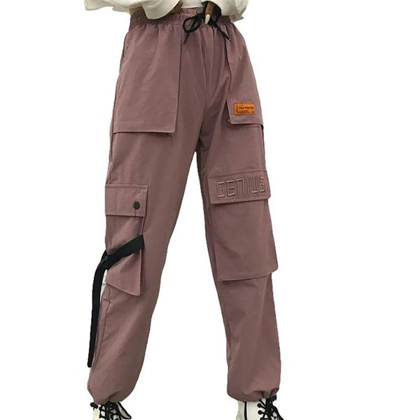 

2019 new spring high elastic waist lose long harem pants with pocket women trousers fashion tide all-match female pants, Black;white